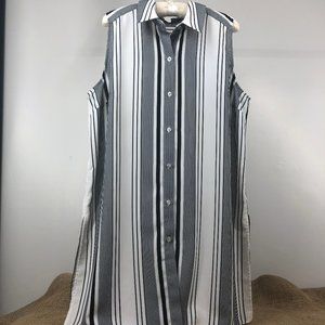 VASS Joan Vass – Tunic, Women XL, Striped Sleeveless button-down, Black and Crea
